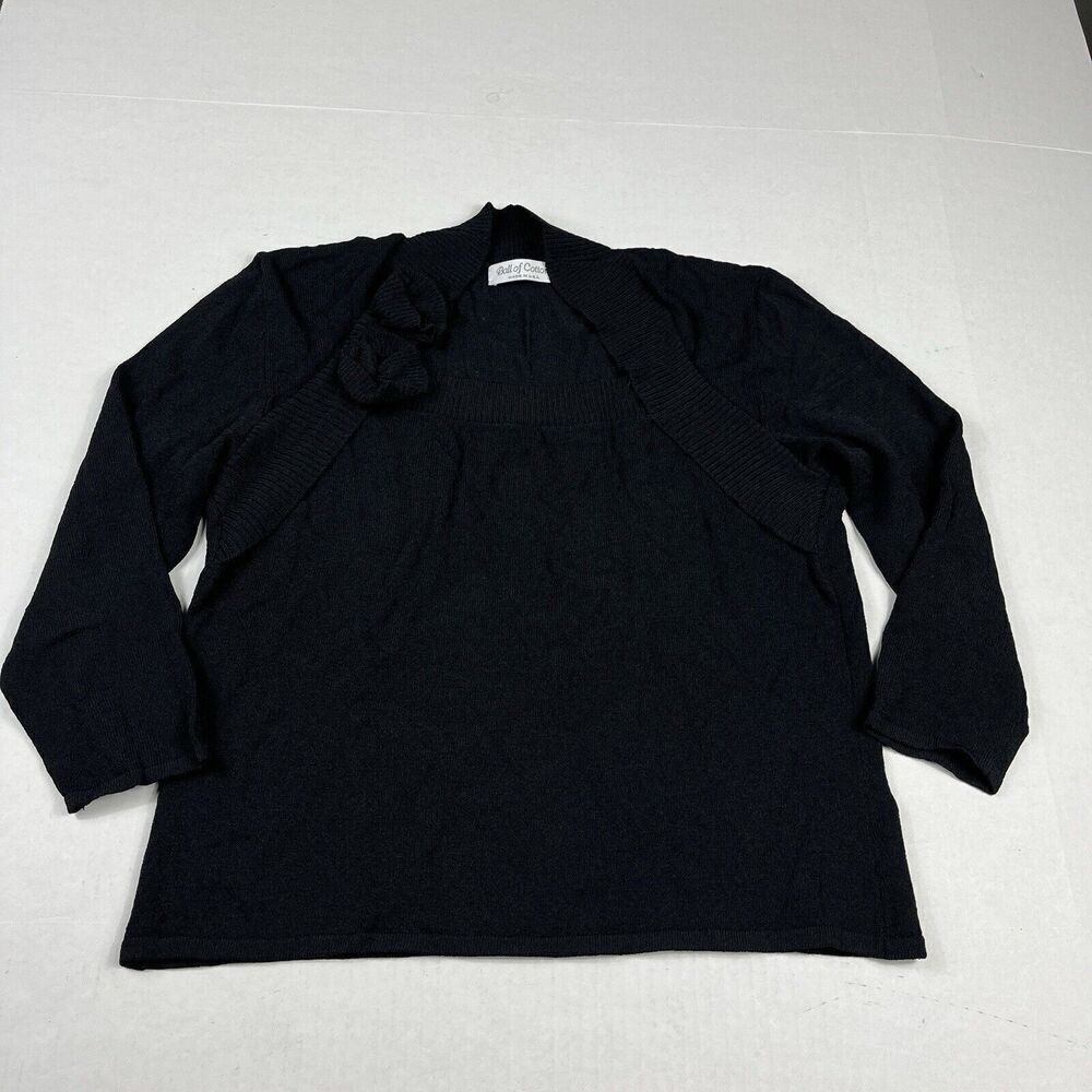 Ball of Cotton Waist Length Sweater Black 3/4 Sleeve Shawl Collar XL Made In USA